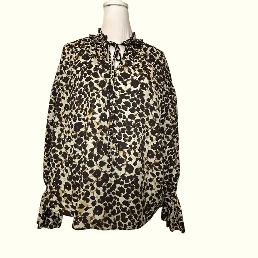 Sanctuary Blouse Top Womens Size S Black Brown Flowy Ruffles Artsy Loose Fit